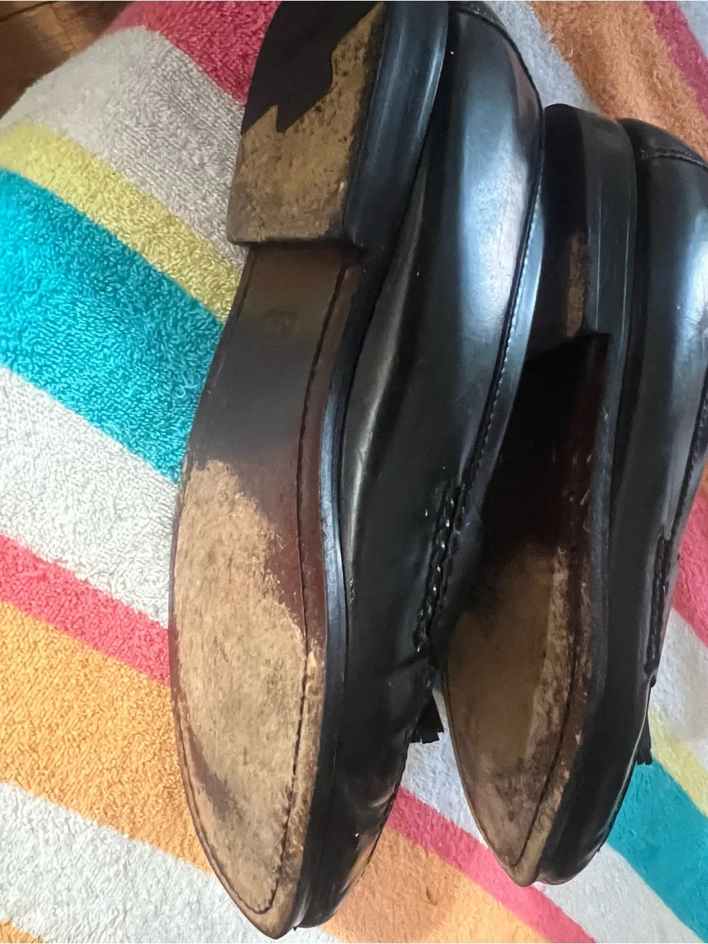 Cole Haan Black Leather Tassel Penny Loafers